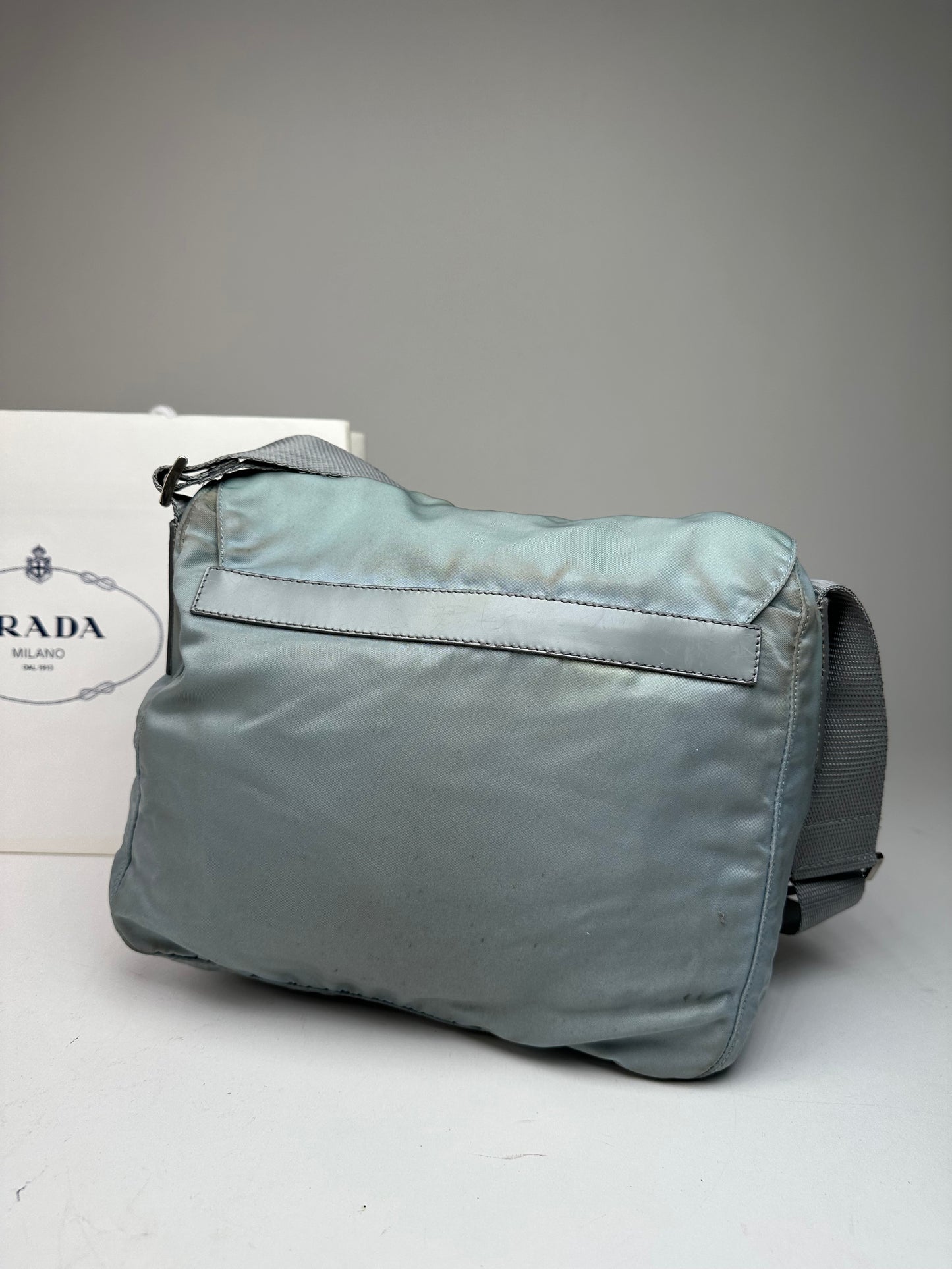 Vintage Prada Light Blue Polyester Crossbody Bag