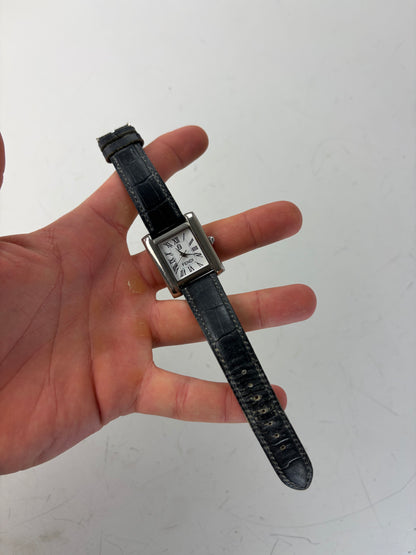 Vintage Fendi Stainless Steel Leather Strap Watch Black White