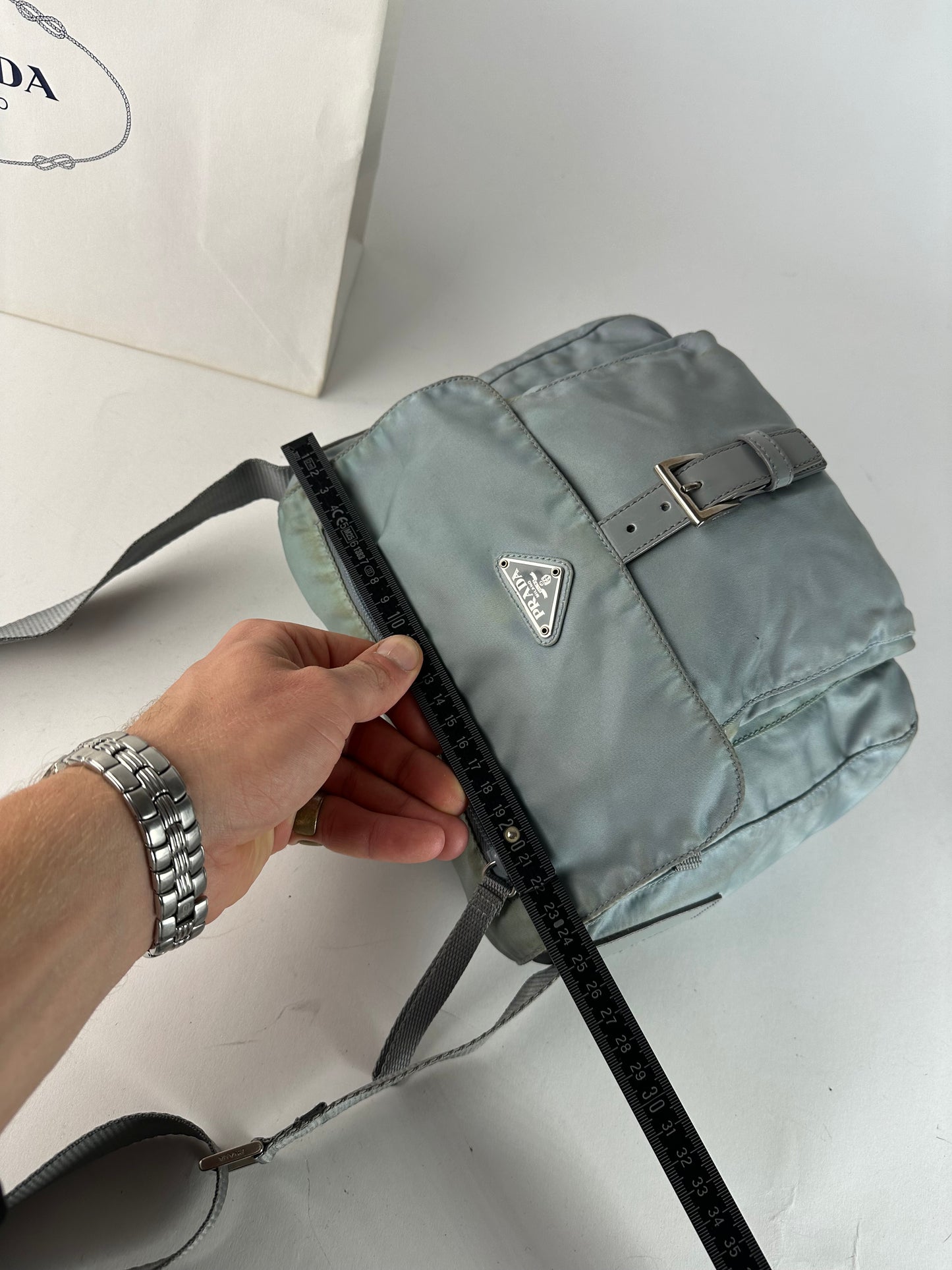 Vintage Prada Light Blue Polyester Crossbody Bag
