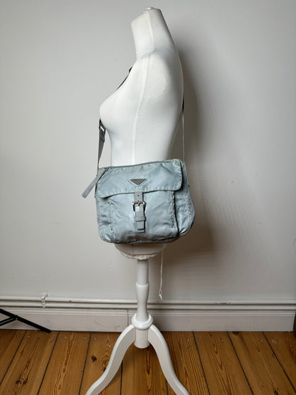 Vintage Prada Light Blue Polyester Crossbody Bag
