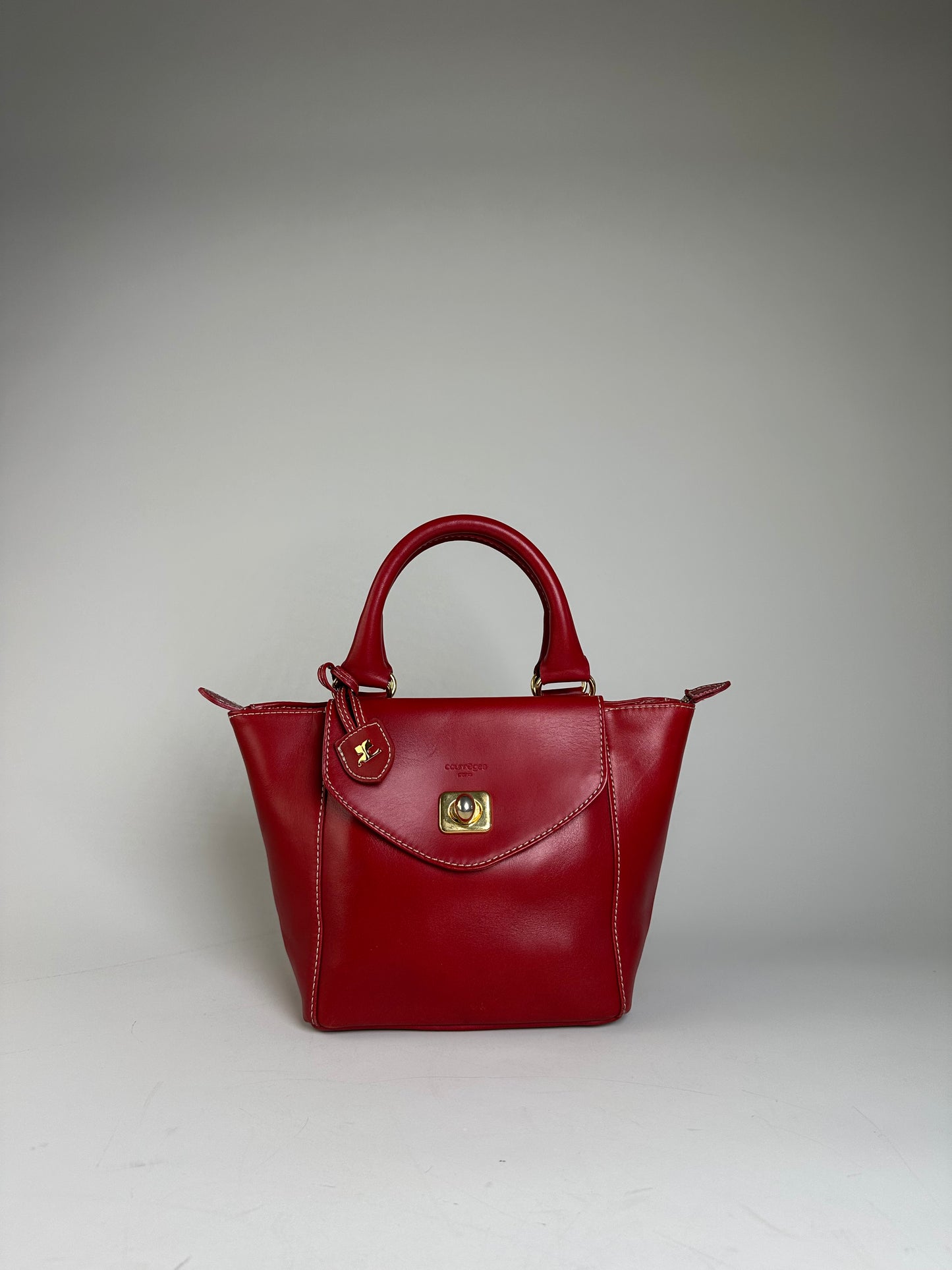 Vintage Courreges Leather Tote Bag Red Gold