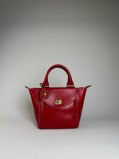 Vintage Courreges Leather Tote Bag Red Gold