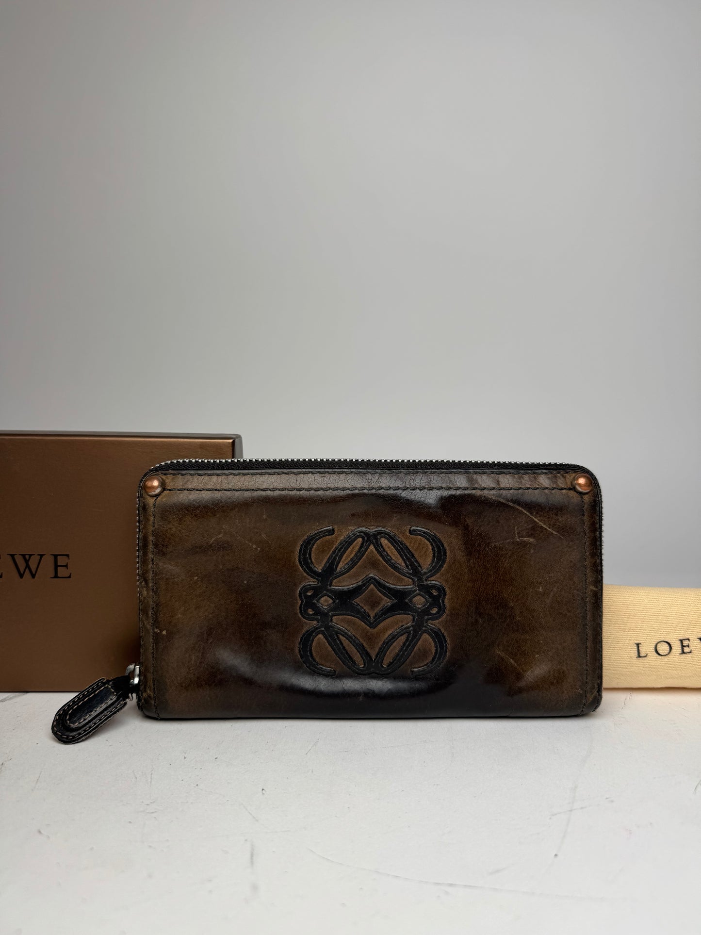 Vintage Loewe Madrid Anagram Leather Wallet Brown