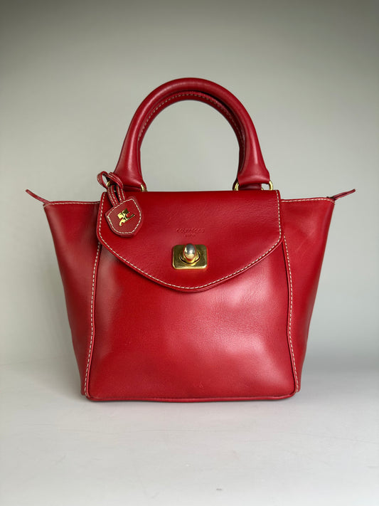 Vintage Courreges Leather Tote Bag Red Gold
