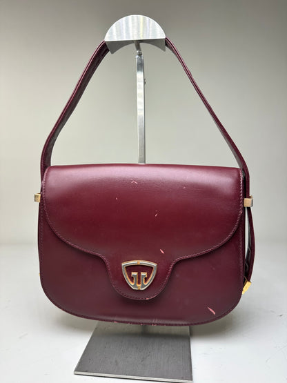 Vintage Gucci Leather Shoulder Bag Burgundy Gold c. 2000