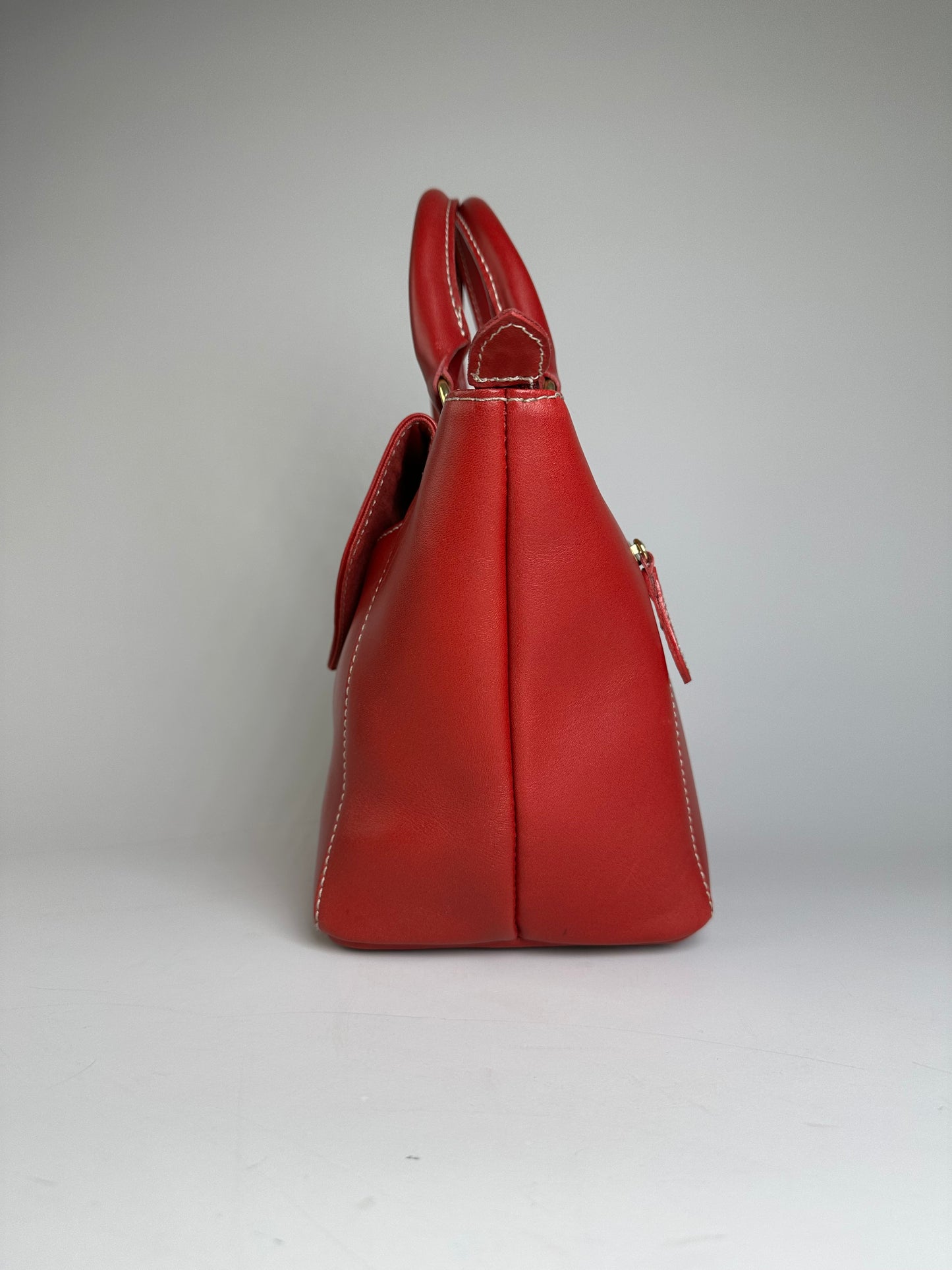 Vintage Courreges Leather Tote Bag Red Gold