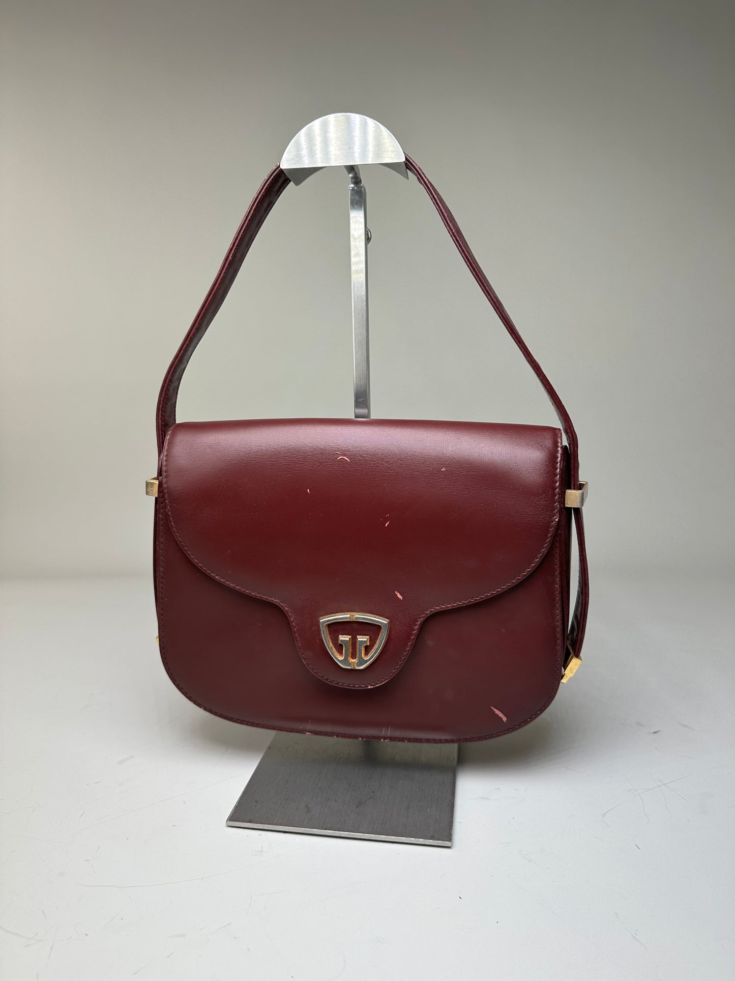 Vintage Gucci Leather Shoulder Bag Burgundy Gold c. 2000