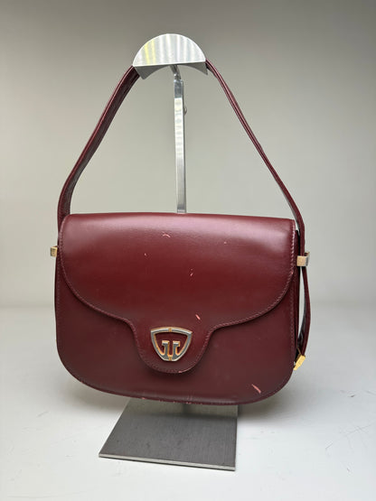 Vintage Gucci Leather Shoulder Bag Burgundy Gold c. 2000