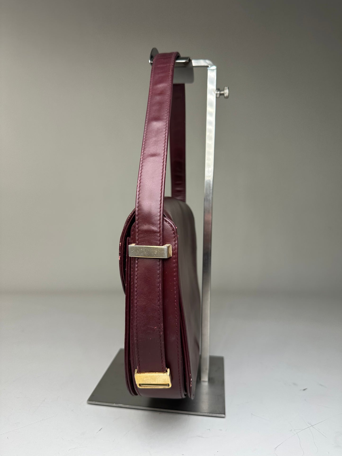 Vintage Gucci Leather Shoulder Bag Burgundy Gold c. 2000