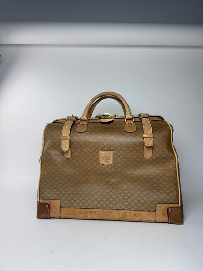 Sac de voyage vintage en cuir Monogram Céline Paris marron doré