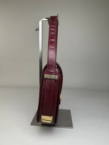 Vintage Gucci Leather Shoulder Bag Burgundy Gold c. 2000