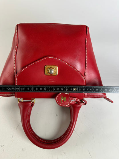 Vintage Courreges Leather Tote Bag Red Gold