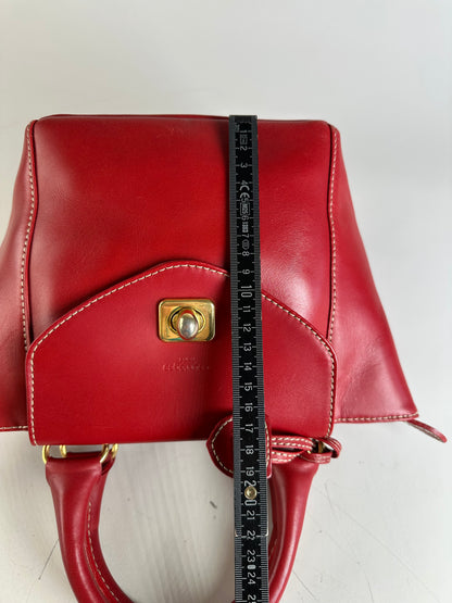 Vintage Courreges Leather Tote Bag Red Gold