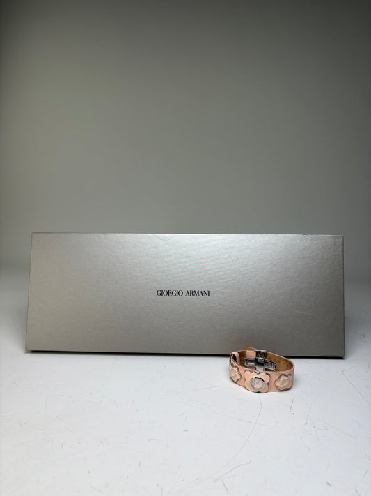 Vintage Giorgio Armani Leather Bracelet Watch Peach Silver