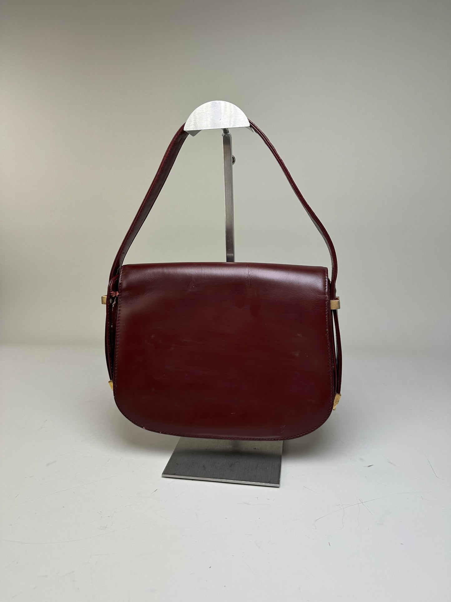 Vintage Gucci Leather Shoulder Bag Burgundy Gold c. 2000
