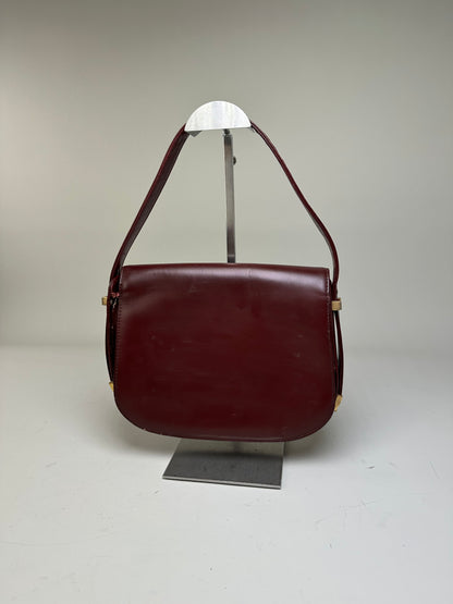 Vintage Gucci Leather Shoulder Bag Burgundy Gold c. 2000