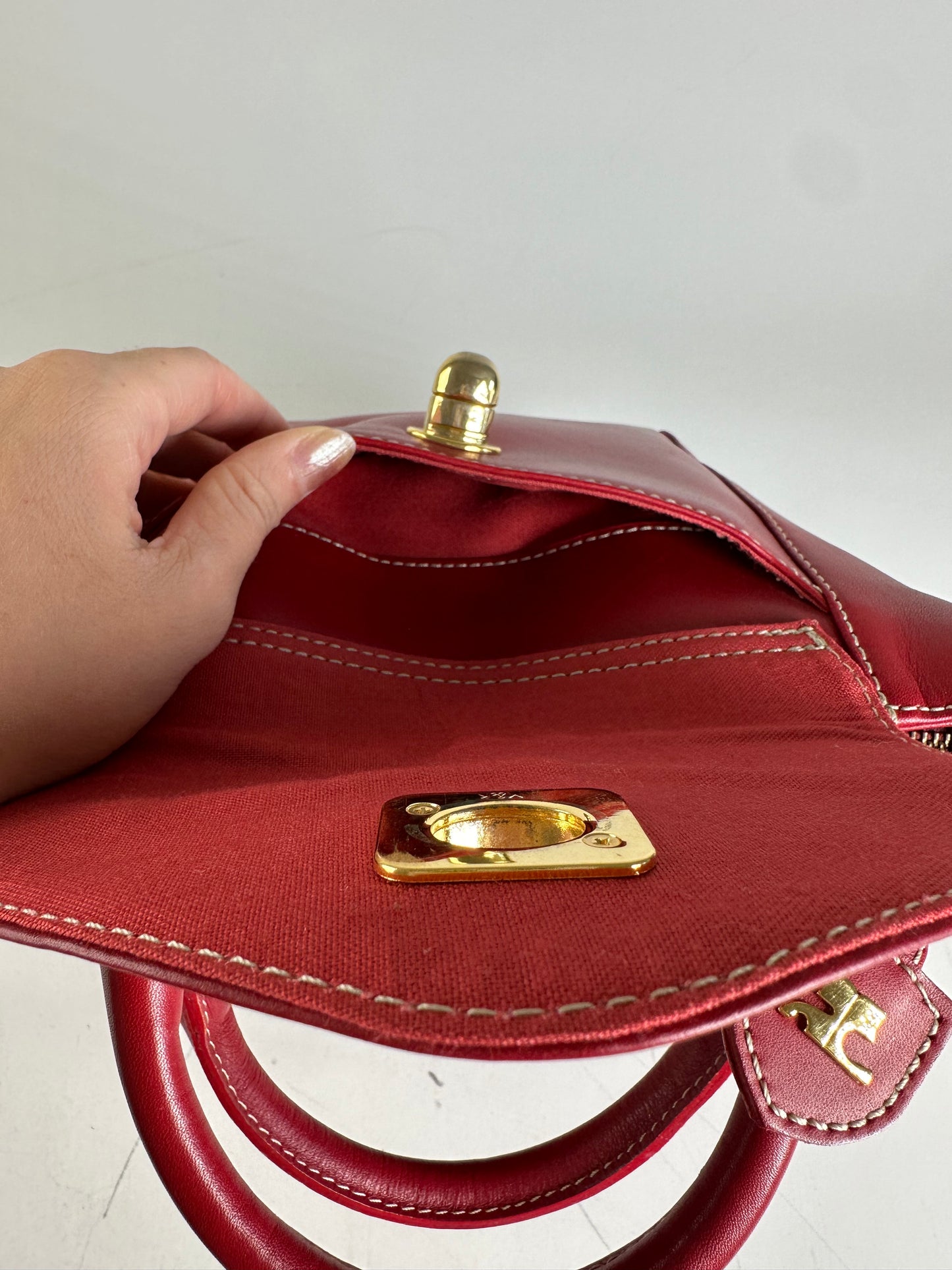 Vintage Courreges Leather Tote Bag Red Gold