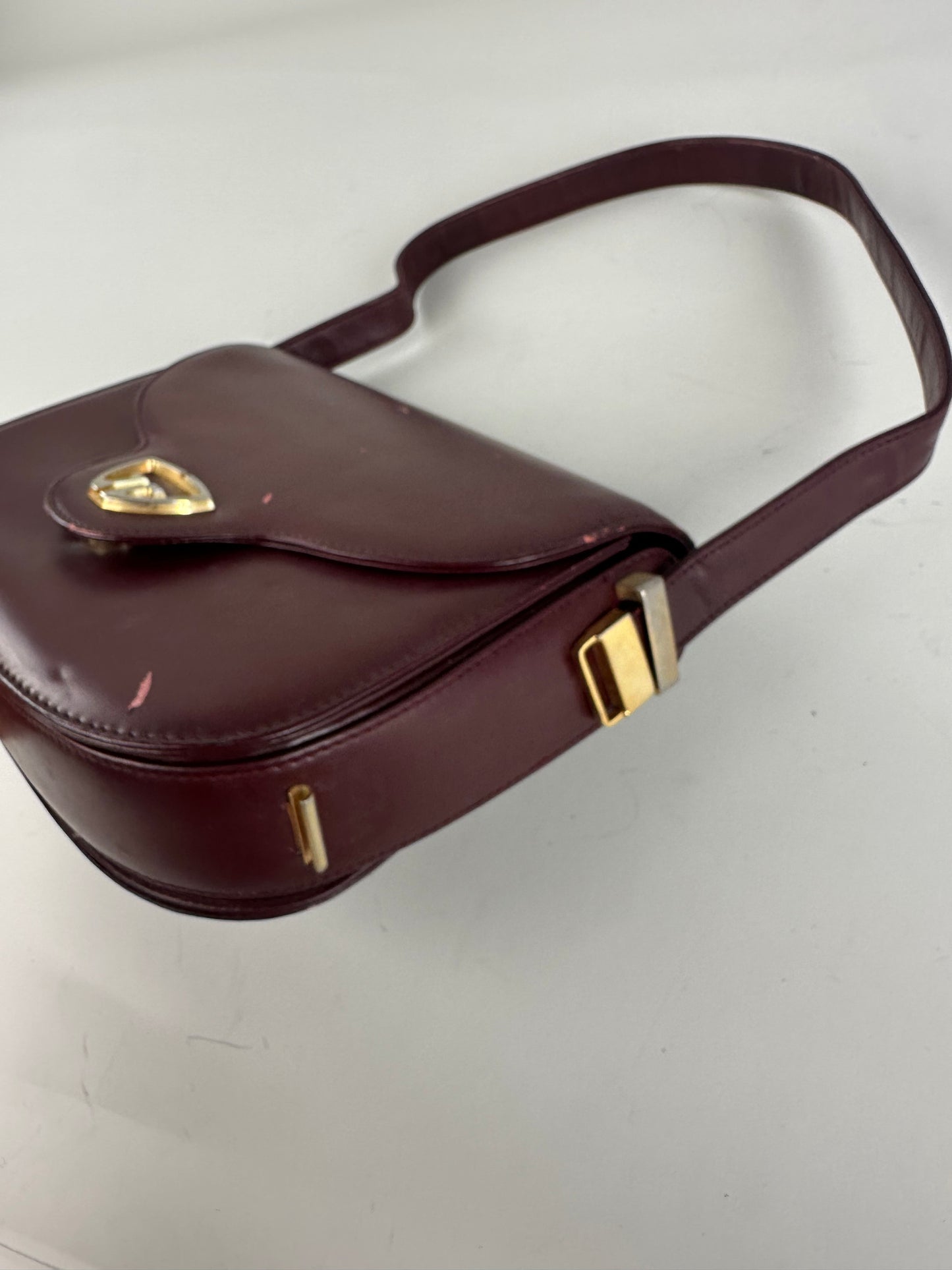 Vintage Gucci Leather Shoulder Bag Burgundy Gold c. 2000