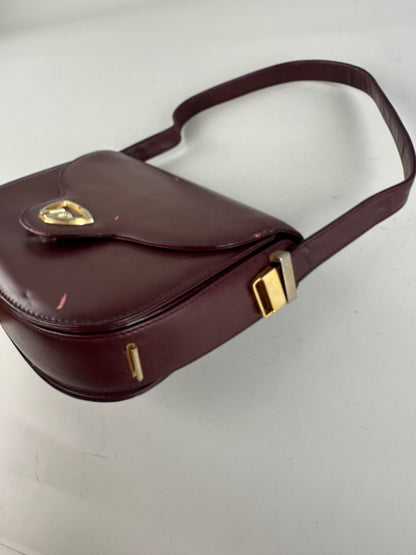 Vintage Gucci Leather Shoulder Bag Burgundy Gold c. 2000