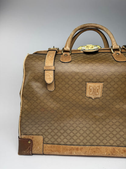 Sac de voyage vintage en cuir Monogram Céline Paris marron doré