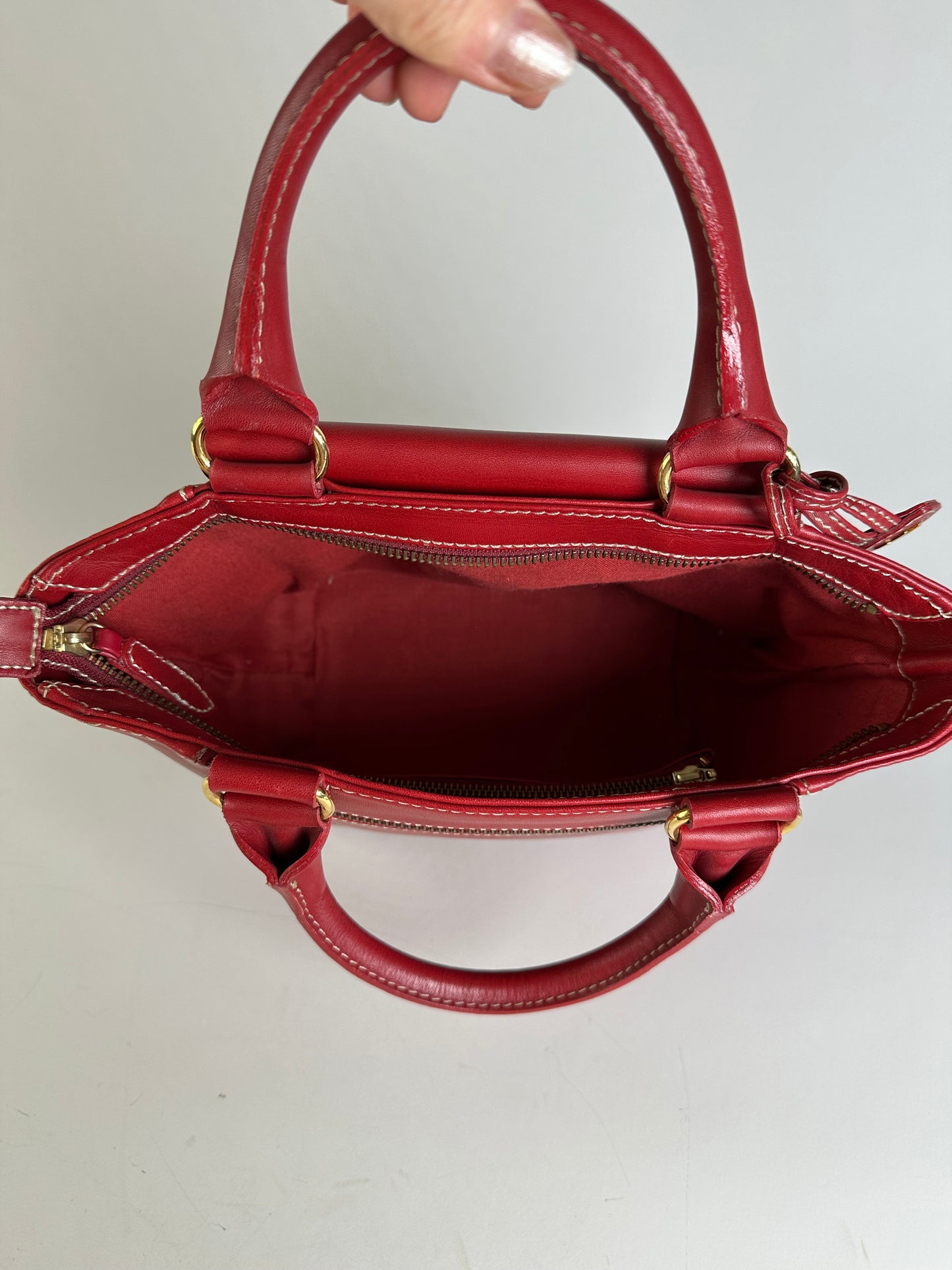 Vintage Courreges Leather Tote Bag Red Gold