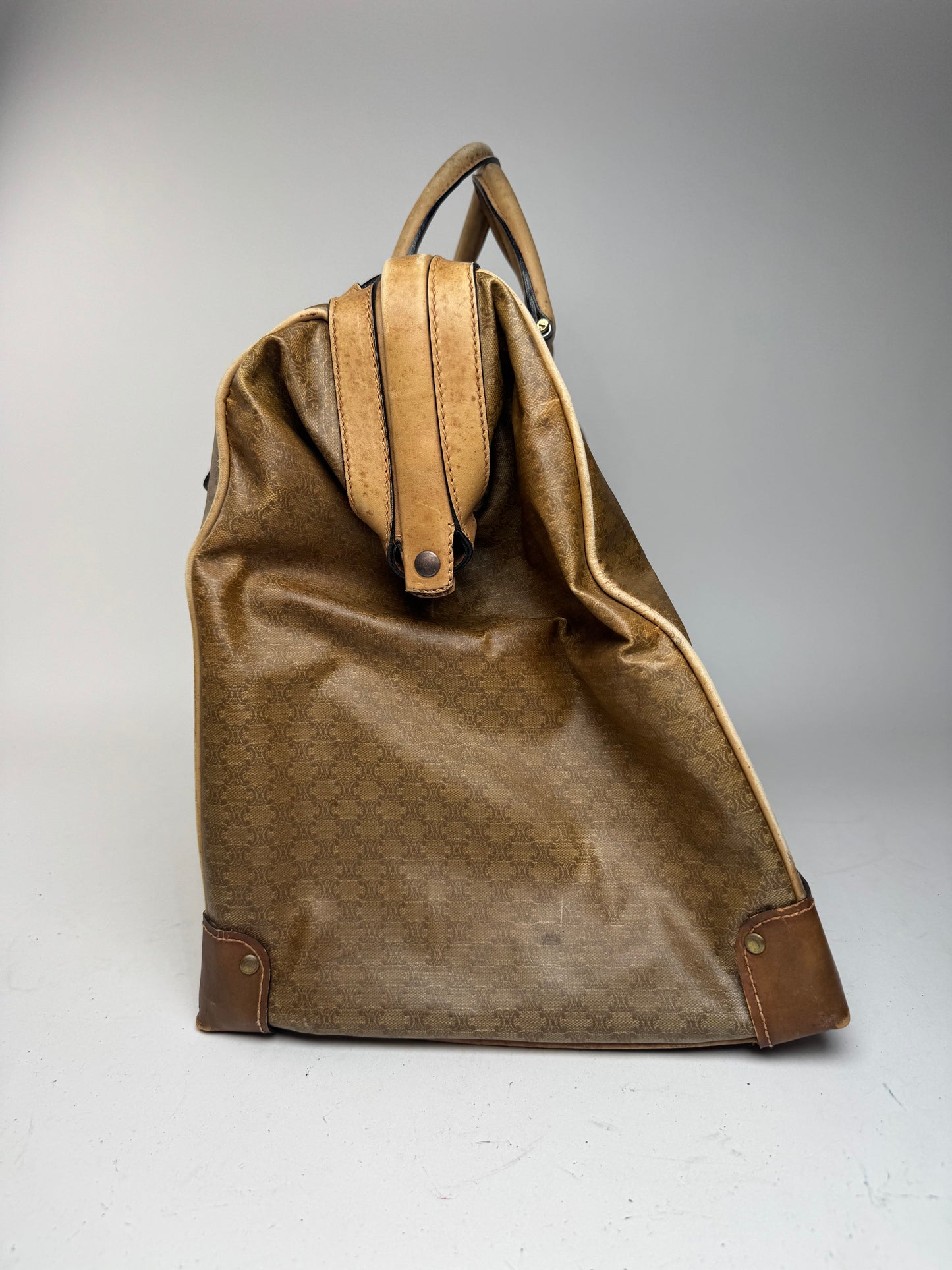 Sac de voyage vintage en cuir Monogram Céline Paris marron doré