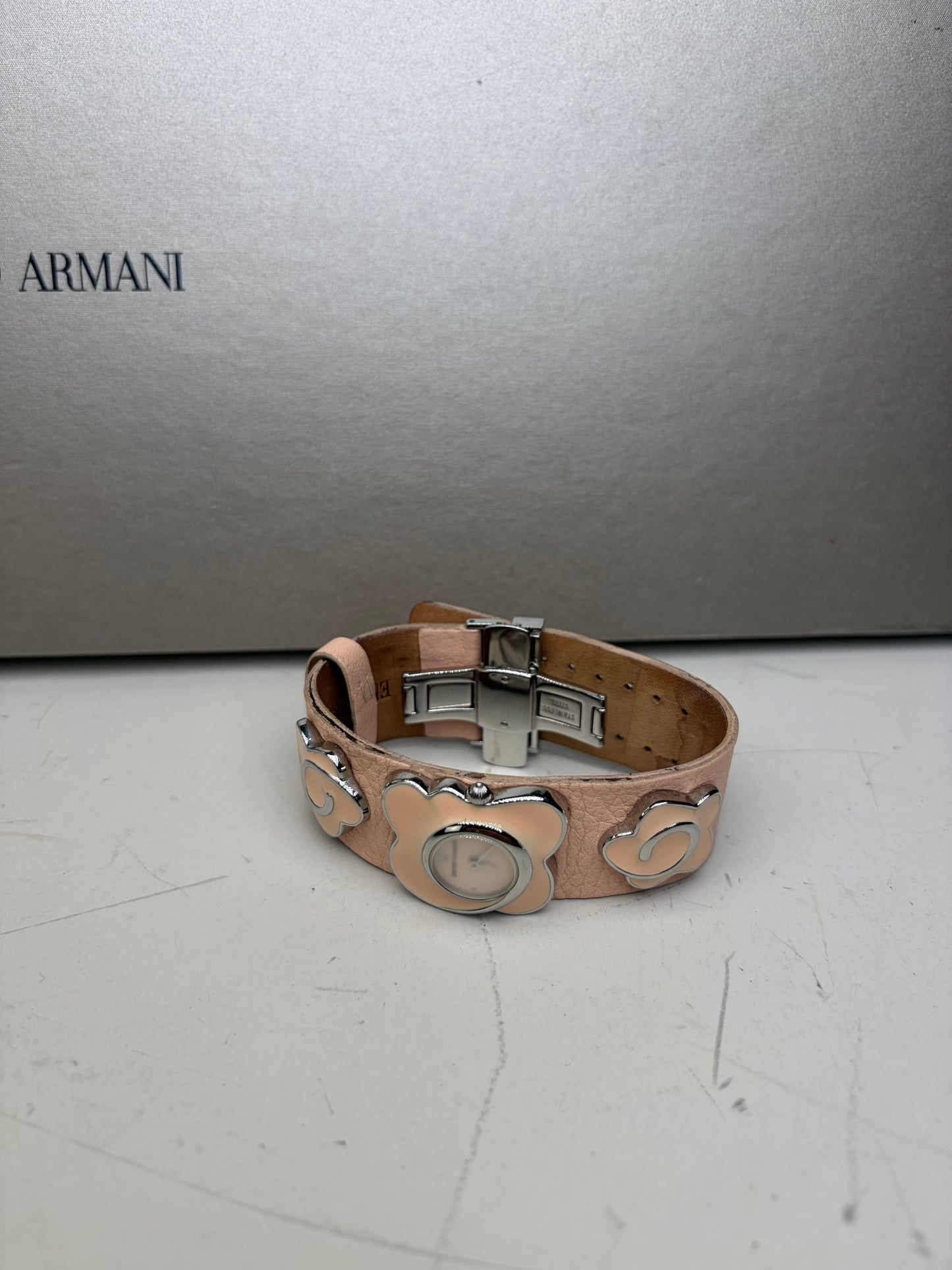 Vintage Giorgio Armani Leather Bracelet Watch Peach Silver