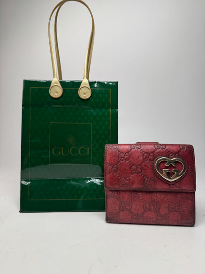 Vintage Gucci Metallic Monogram Leather Wallet Red
