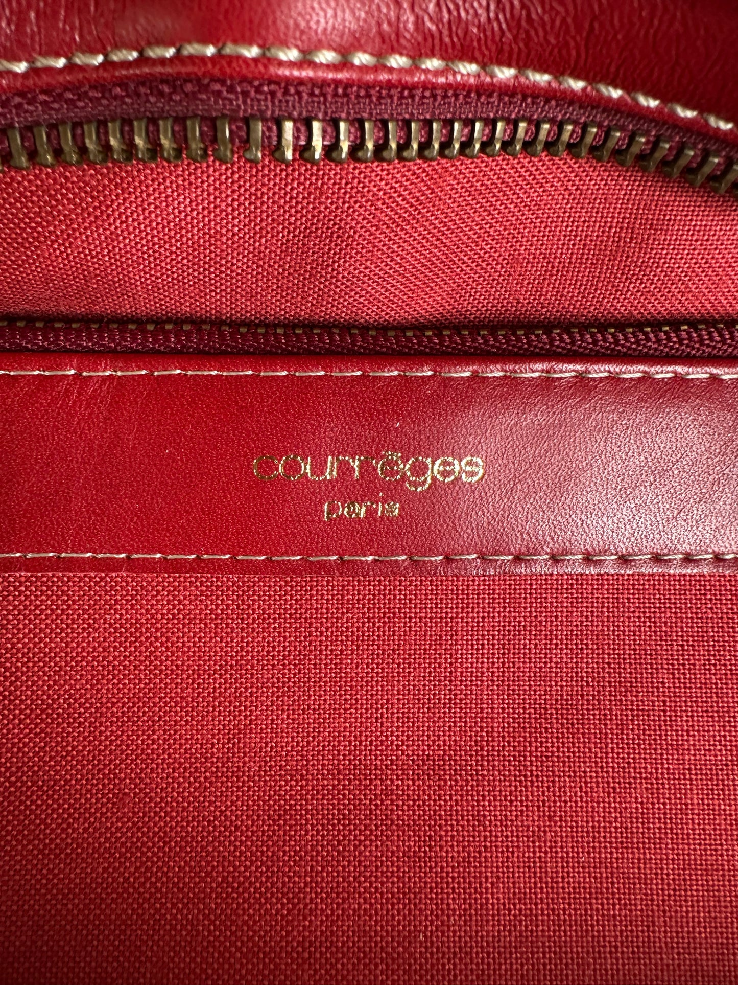Vintage Courreges Leather Tote Bag Red Gold