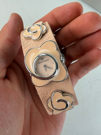 Vintage Giorgio Armani Leather Bracelet Watch Peach Silver
