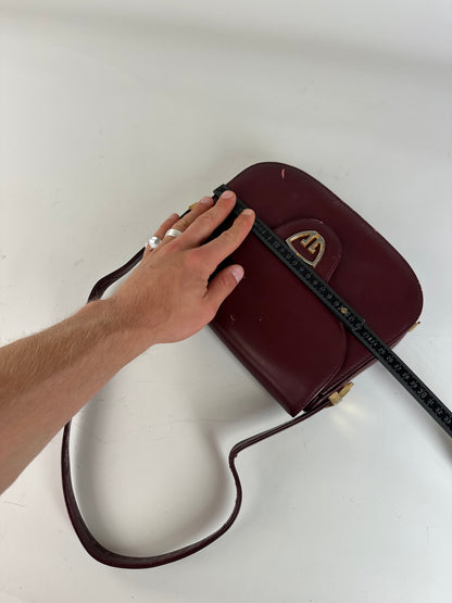 Vintage Gucci Leather Shoulder Bag Burgundy Gold c. 2000