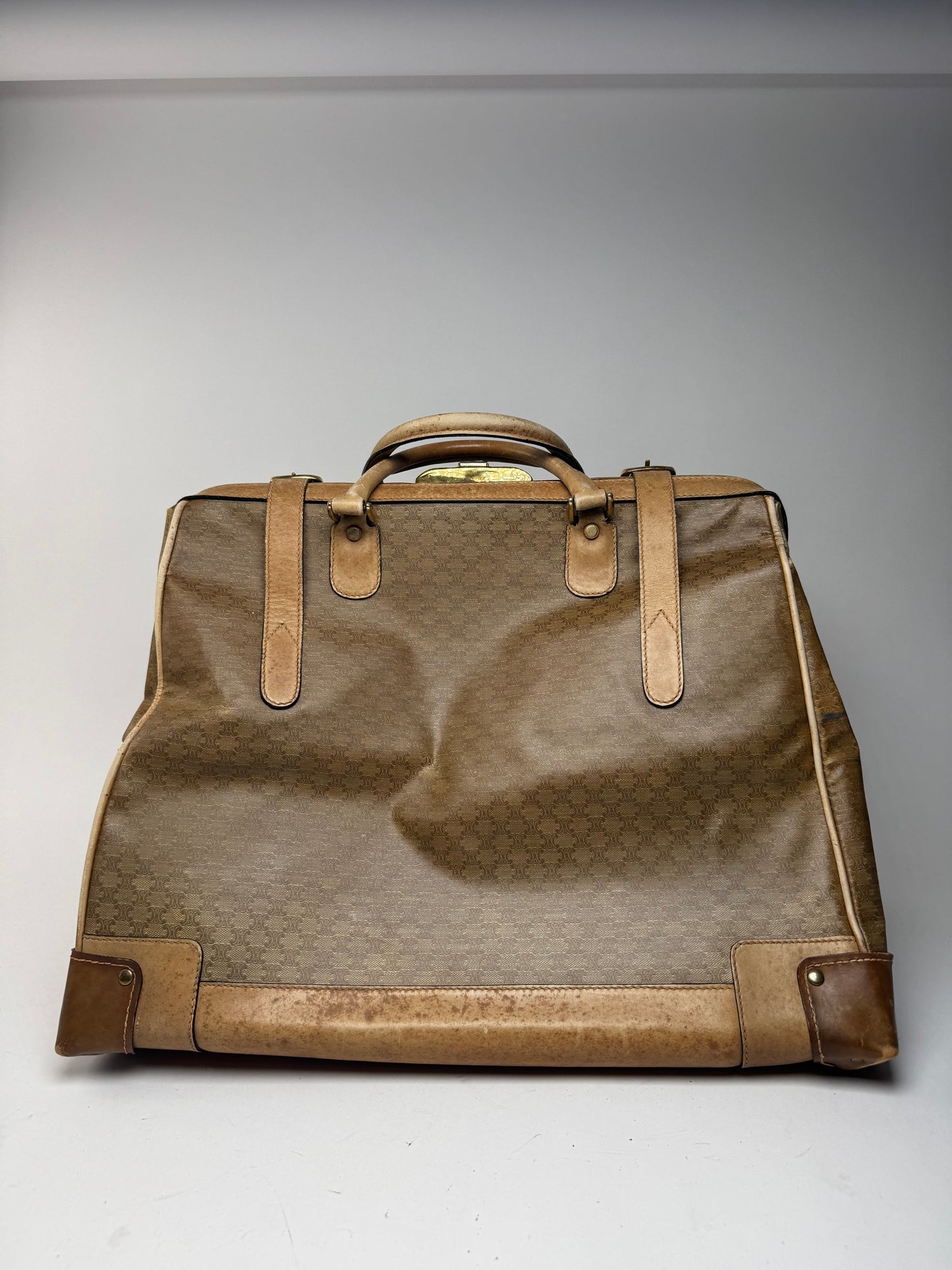 Sac de voyage vintage en cuir Monogram Céline Paris marron doré