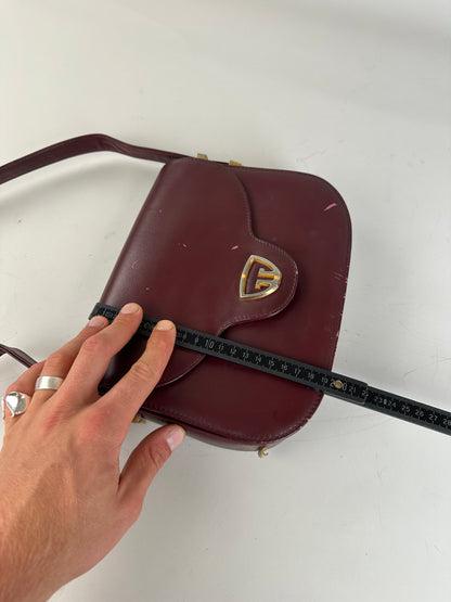 Vintage Gucci Leather Shoulder Bag Burgundy Gold c. 2000