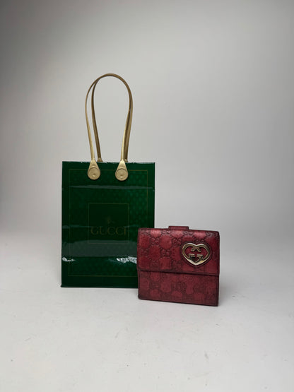 Vintage Gucci Metallic Monogram Leather Wallet Red