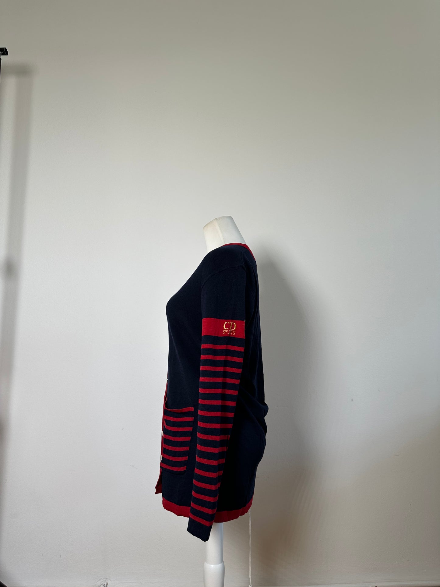 Vintage Dior Cotton Cardigan Navy Red M