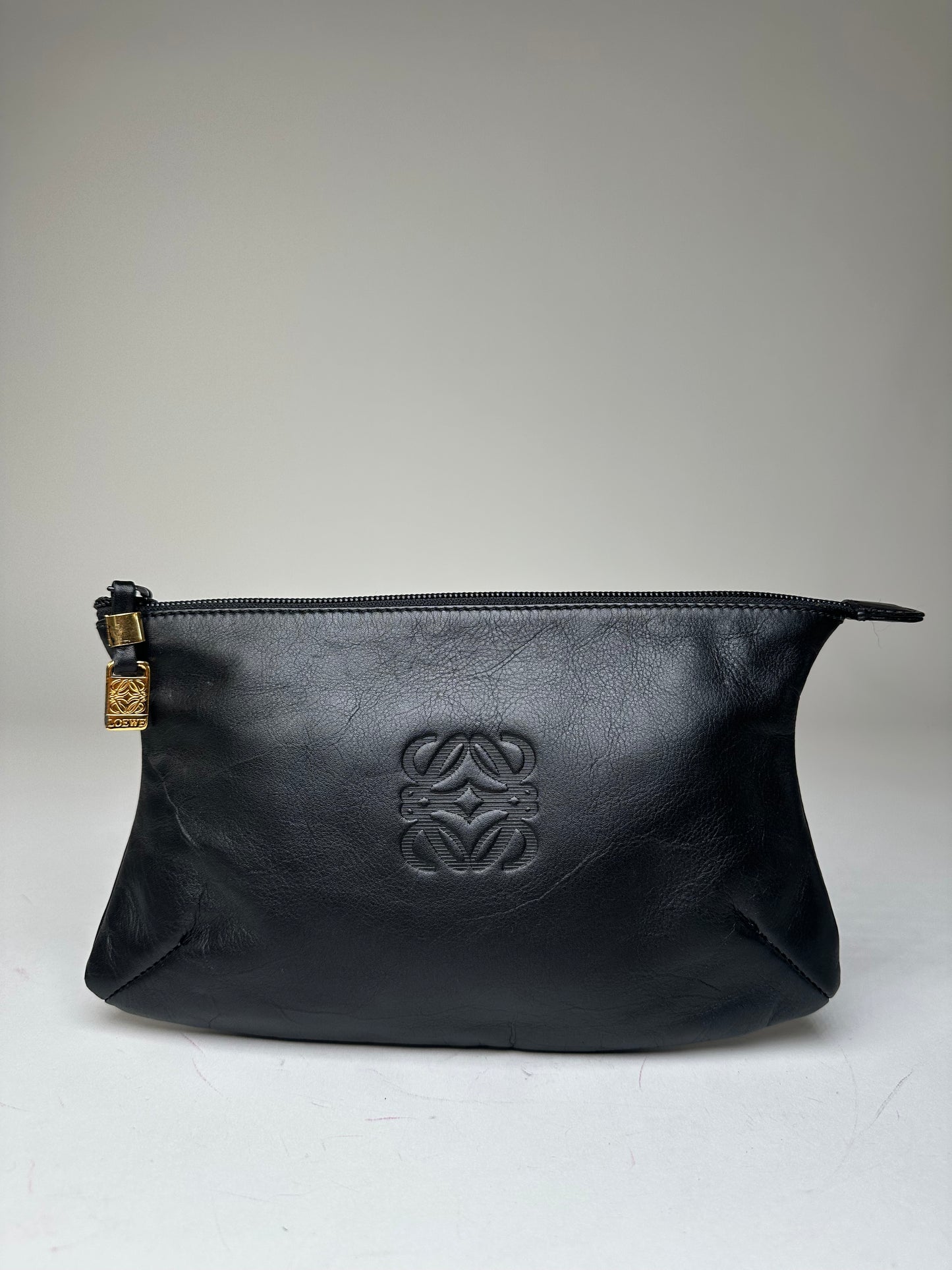 Vintage Loewe Anagram Leather Pouch Clutch Black