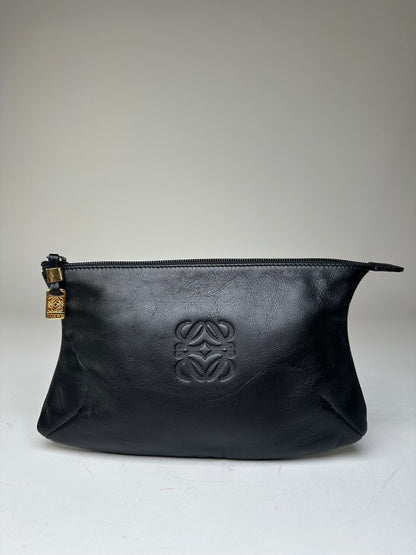 Vintage Loewe Anagram Leather Pouch Clutch Black