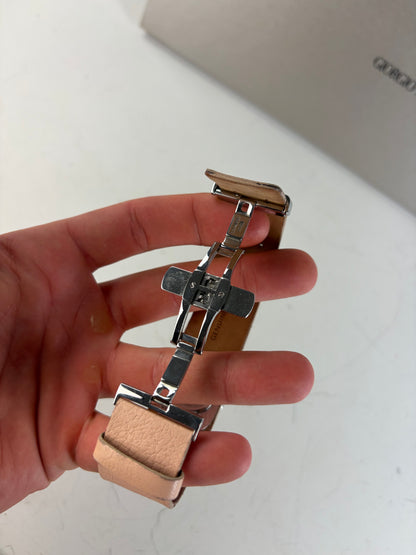 Vintage Giorgio Armani Leather Bracelet Watch Peach Silver