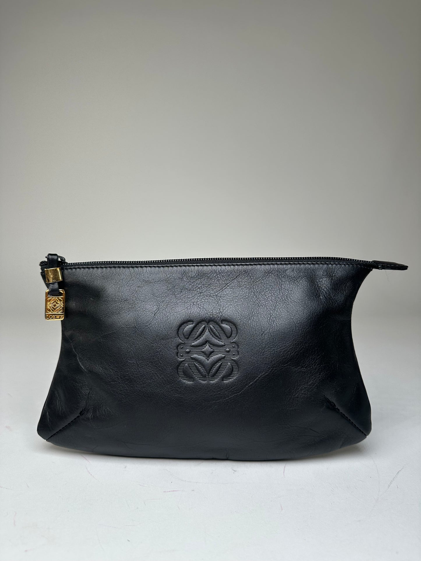 Vintage Loewe Anagram Leather Pouch Clutch Black
