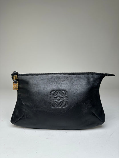 Vintage Loewe Anagram Leather Pouch Clutch Black