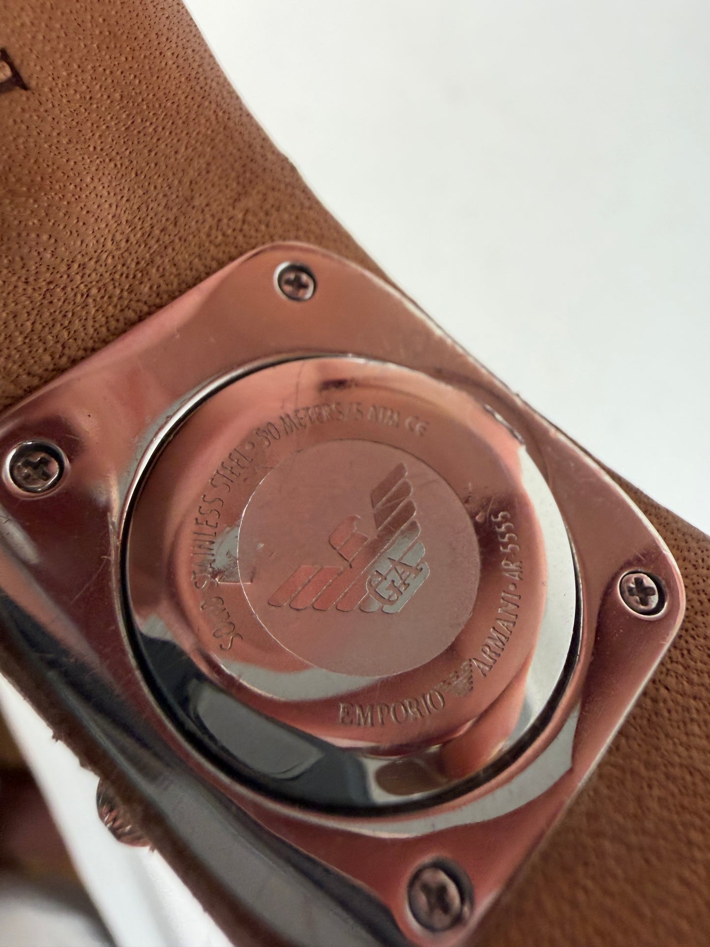 Vintage Giorgio Armani Leather Bracelet Watch Peach Silver