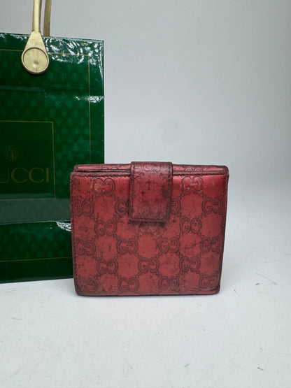 Vintage Gucci Metallic Monogram Leather Wallet Red