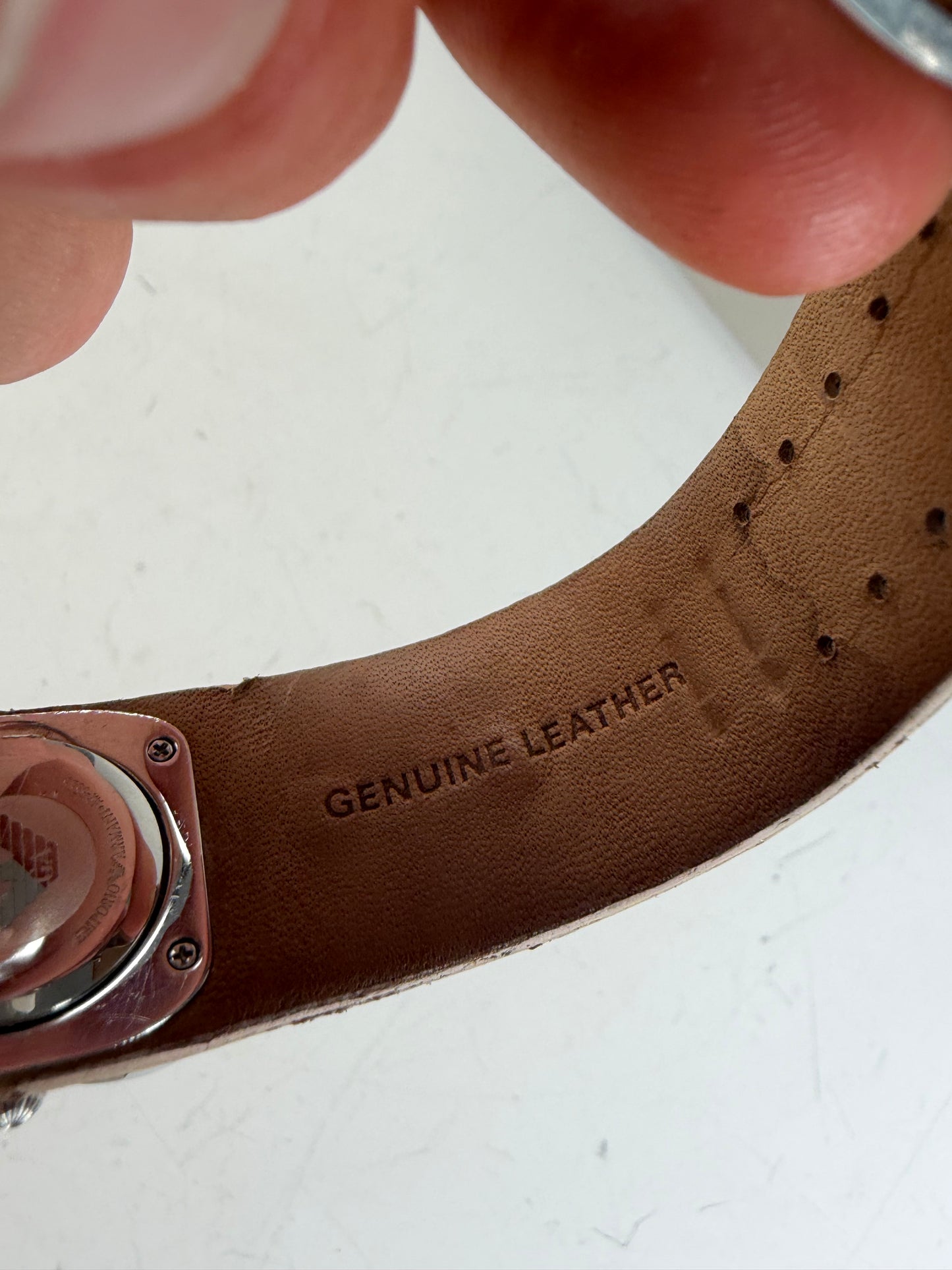Vintage Giorgio Armani Leather Bracelet Watch Peach Silver
