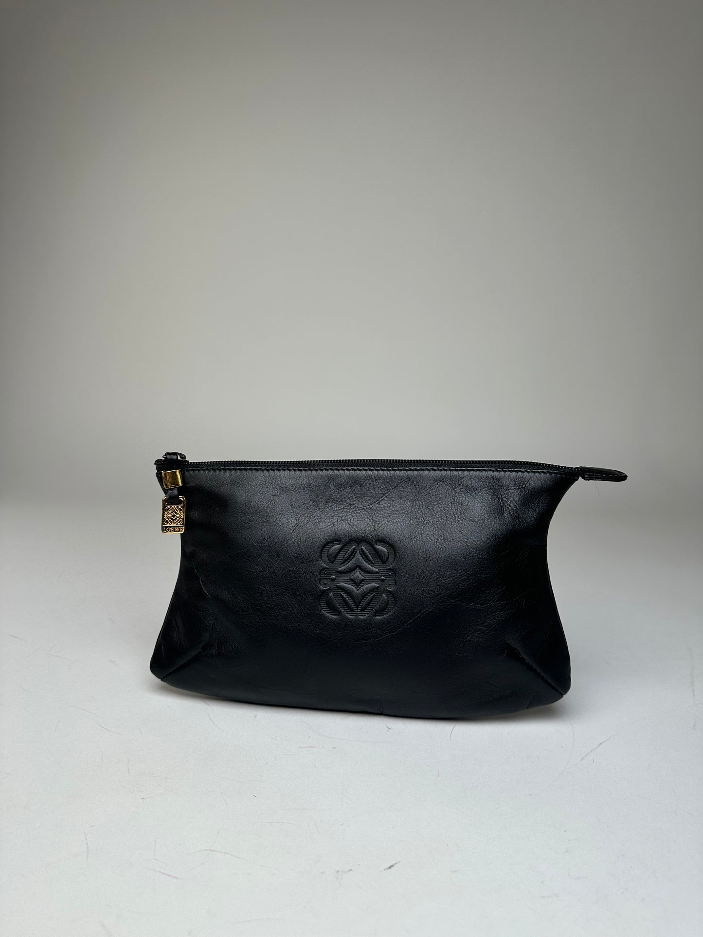 Vintage Loewe Anagram Leather Pouch Clutch Black