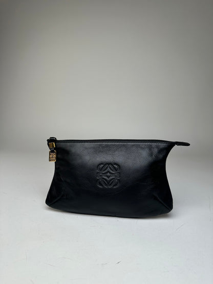 Vintage Loewe Anagram Leather Pouch Clutch Black