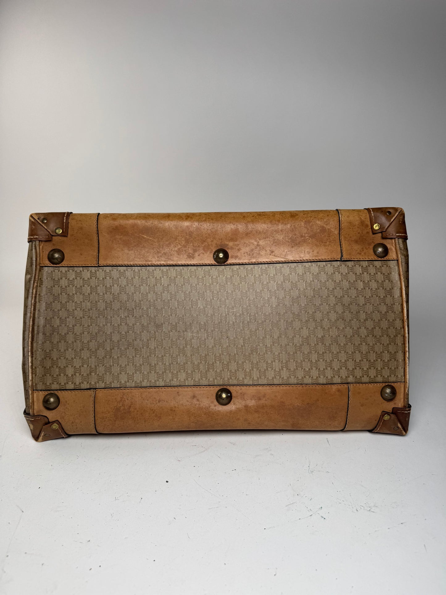 Sac de voyage vintage en cuir Monogram Céline Paris marron doré