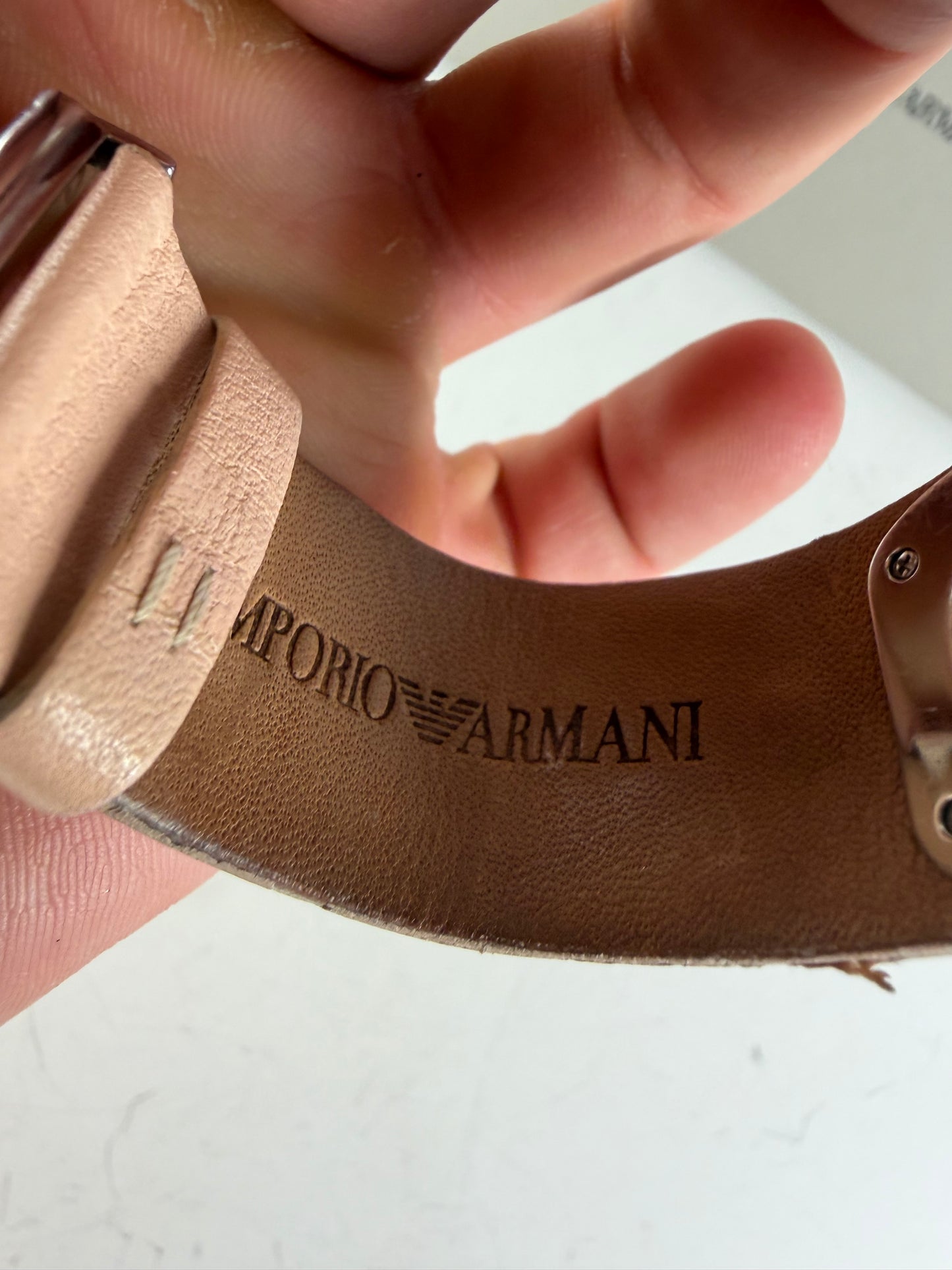 Vintage Giorgio Armani Leather Bracelet Watch Peach Silver