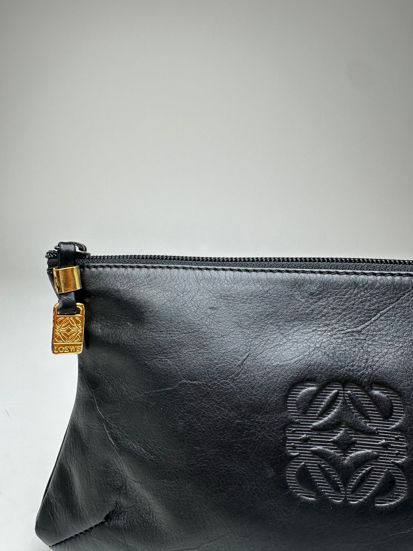 Vintage Loewe Anagram Leather Pouch Clutch Black
