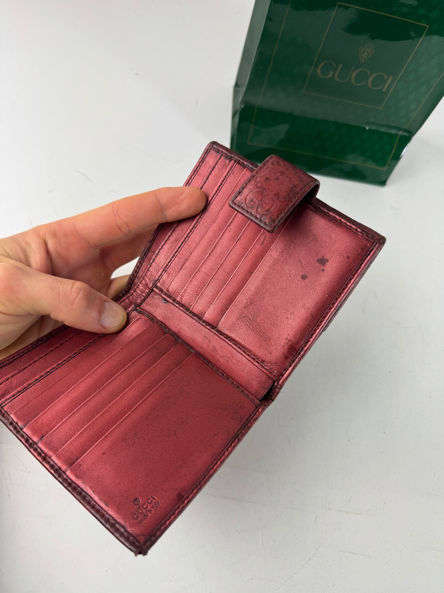 Vintage Gucci Metallic Monogram Leather Wallet Red