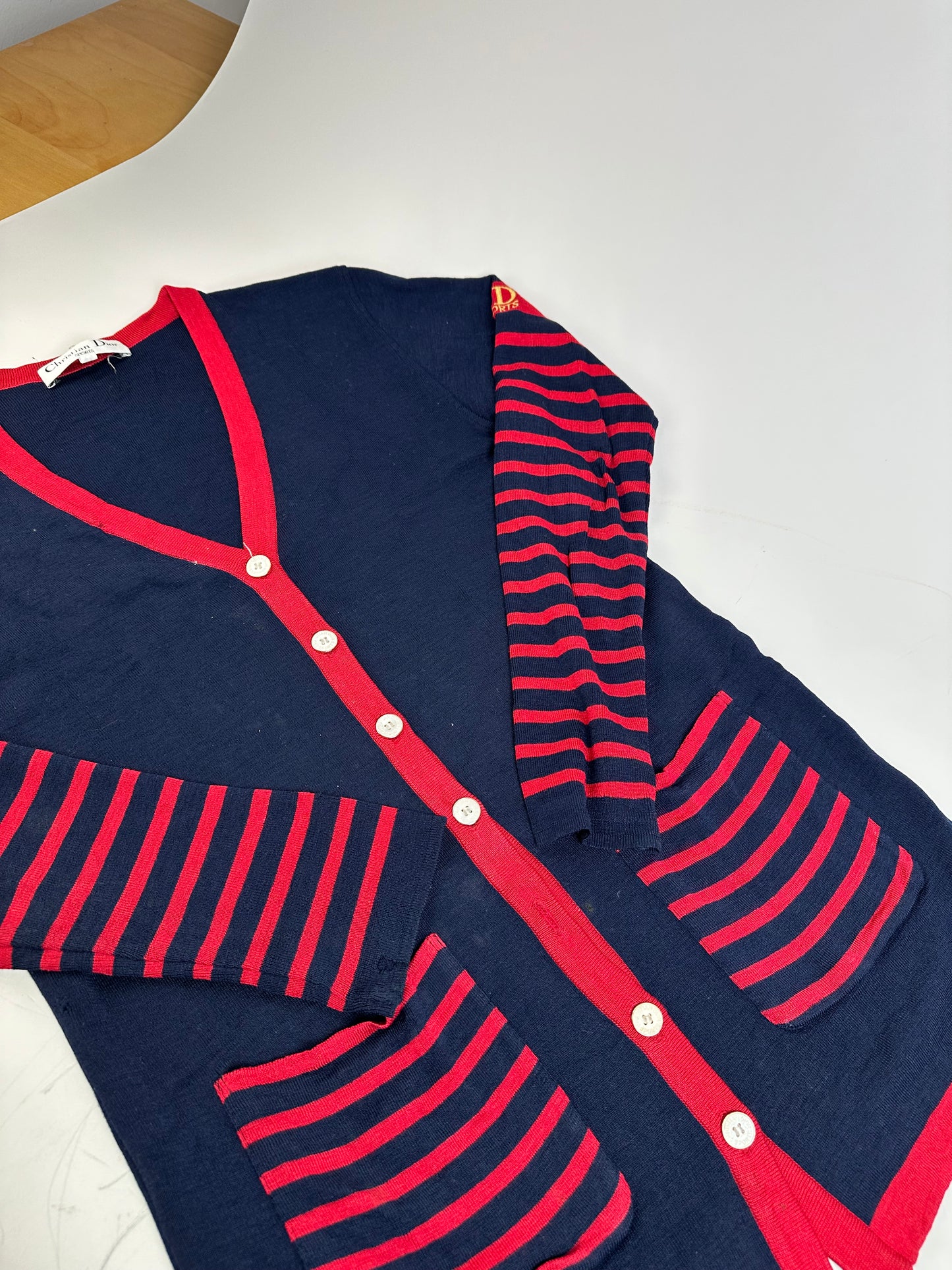 Vintage Dior Cotton Cardigan Navy Red M